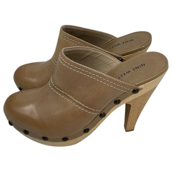 Nine West Shoes - Nine West Shoes Women's Tan Brown Stud Heeled Mules Size 8.5